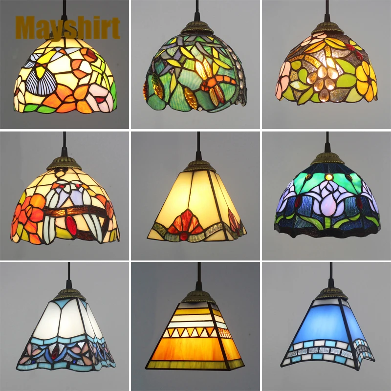 

Tiffany Retro Stained Glass Pendant Lights Living Room Decoration Vintage Kitchen Hanging Lamp Restaurant Suspension Luminaire