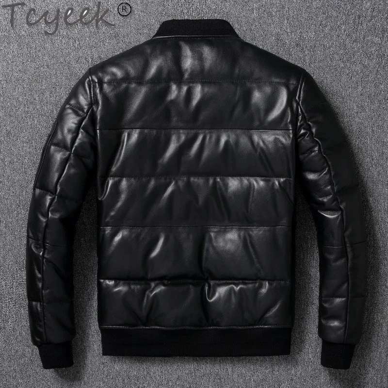 

Мужская короткая мотоциклетная куртка из натуральной овечьей кожи, теплая зимняя утепленная куртка, повседневный приталенный пуховик