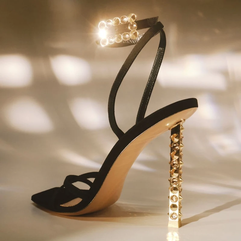 

Metal Decoration Туфли Женские Pumps Stud Zapatos Mujer 2024 Tendencia Slingback Heeled Sandals Buckle Women Shoes Ankle Strap