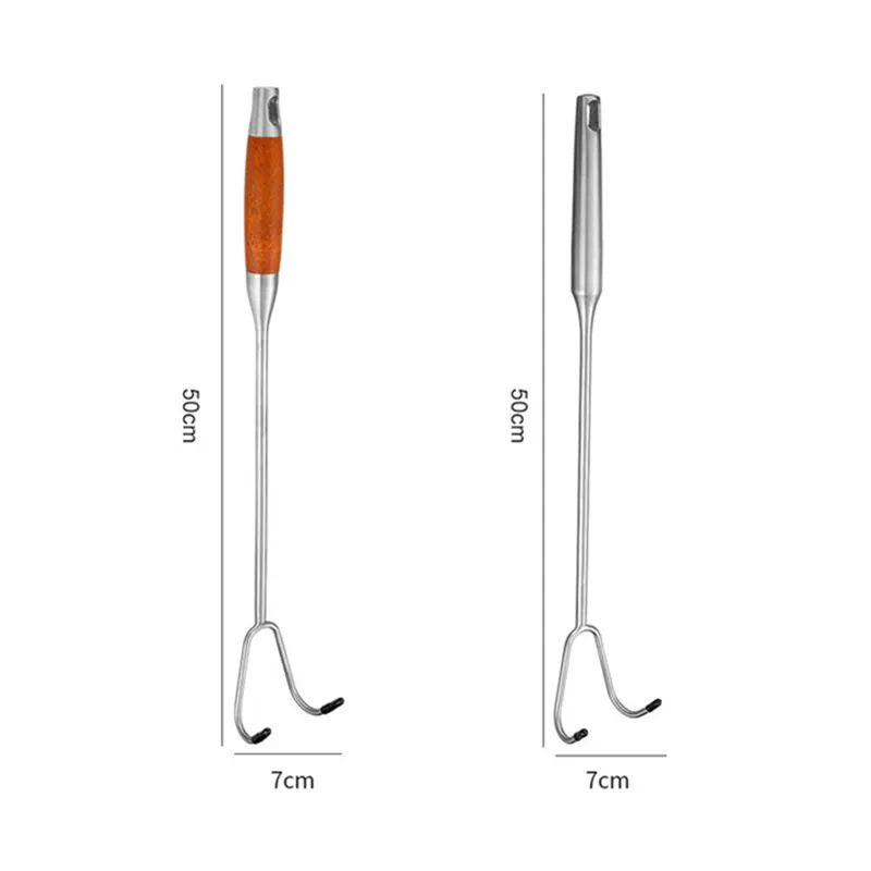 Stainless Steel Wooden Handle Bacon Fork Turkey Forks Roast Meat Heat Insulation Butcher Tools Barbecue Cooking Accessories