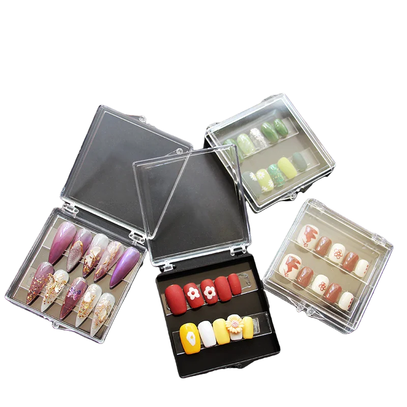 10pcs Fake Nails Storage Box White Black Transparent Plastic Case Flip Square Small Jewelry Display Packaging Wholesale