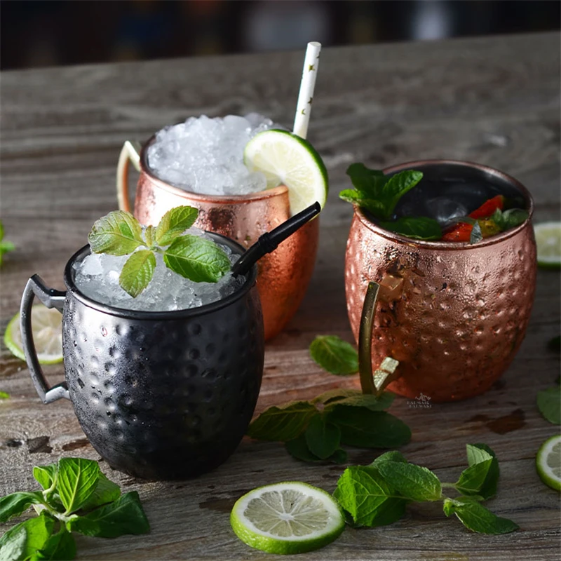 1pcs 550ml Black Moscow Mule Copper Mugs Metal Mug Cup Stainless Steel Beer Wine Coffee Cup Barware