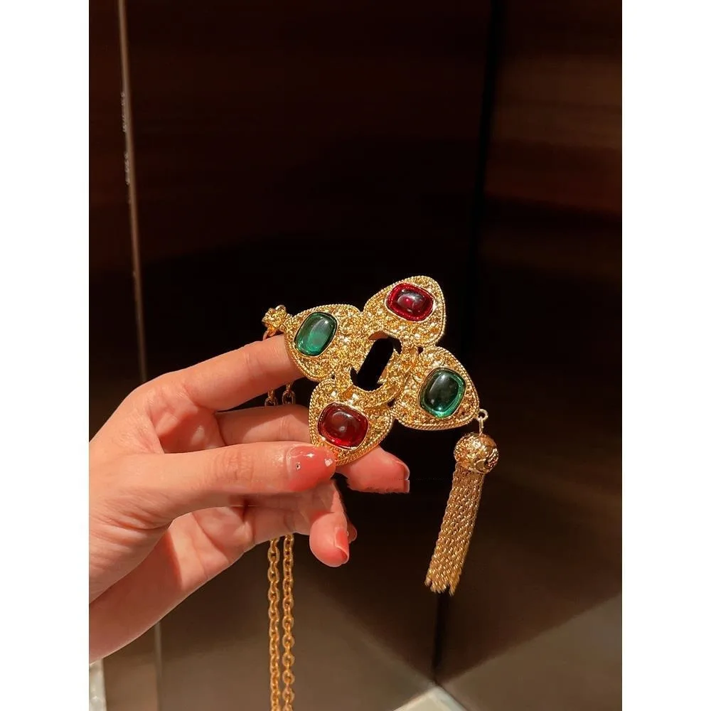 

Red turquoise thick tassel vintage style long necklace