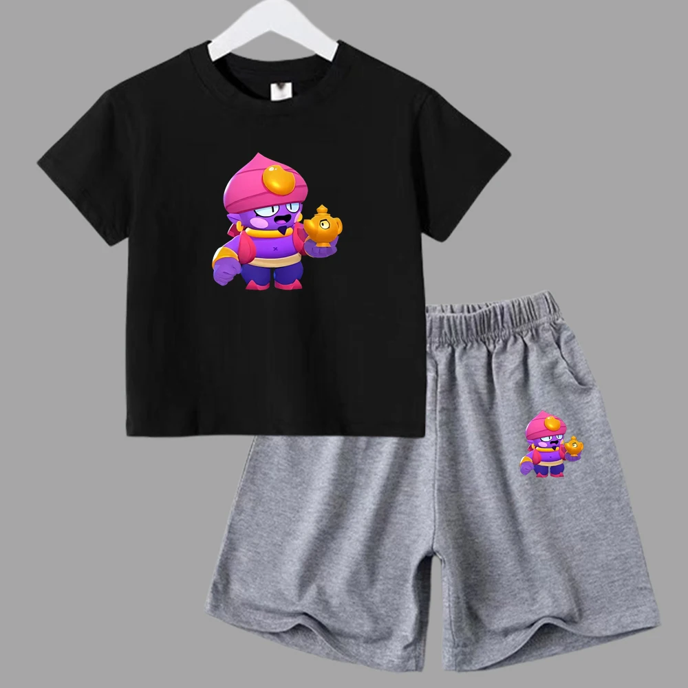 thumbnail image 1 of Conjunto de ropa de verano para niñas y adolescentes, camisetas y pantalones cortos de Anime de lucha para niños y niños, traje de 2 piezas, atuendo informal para niños, chándal, 1 of 5