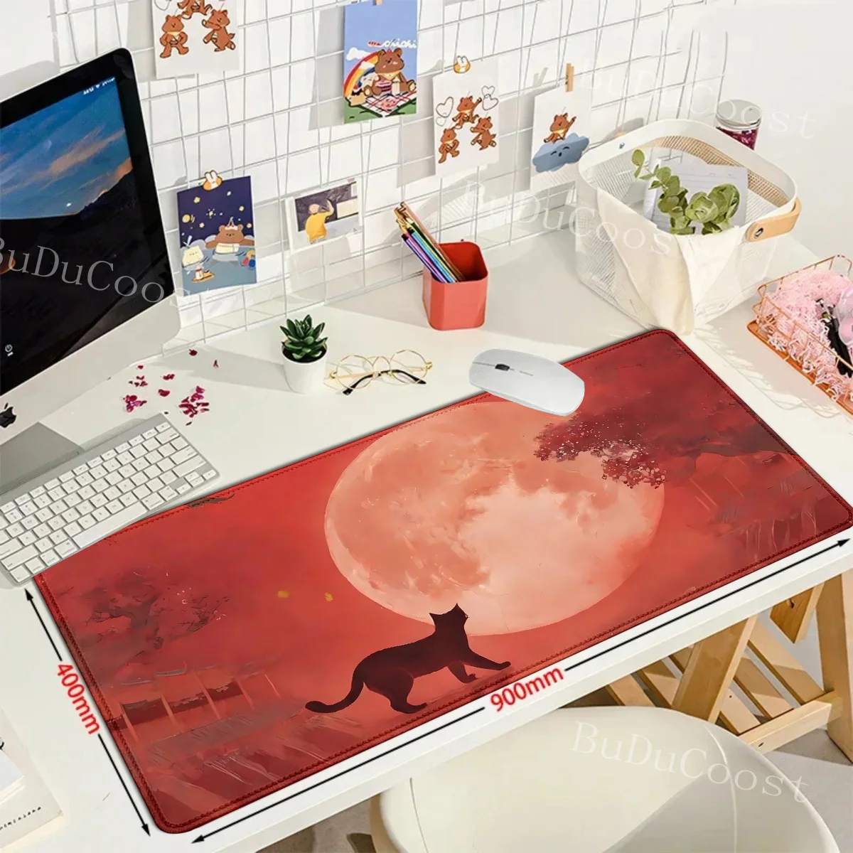 Sternenhimmel Katze großes Mauspad Gummi XXL Gamer Mauspad Computer Gaming Zubehör Home Decor Büro rutschfeste weiche Schreibtischmatten – Detail 4