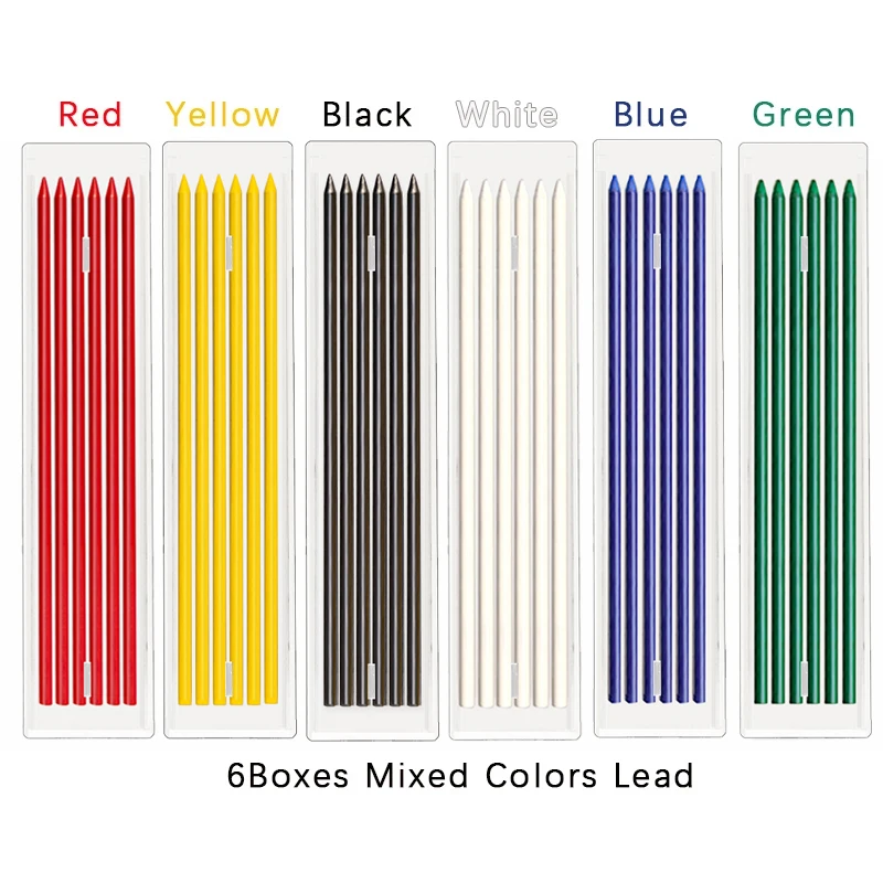 6-Color Deep Hole Woodworking Mechanical Pencils with Built-in Sharpener