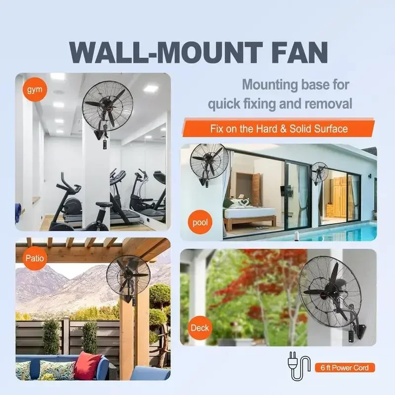 VEVOR Wall-Mount Misting Fan, 3-speed High Velocity Max. 7000 CFM, Waterproof Oscillating Industrial Wall Fan 6