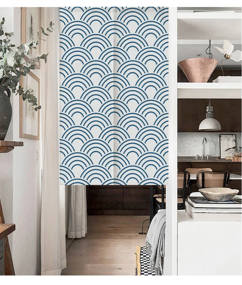 Fish Scales Pattern Door Curtain Geometric Linen Curtains Kitchen Entrance Partition Doorway Curtains Bedroom Decorative Noren 2