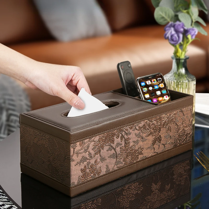 

Office Luxury Tissue Boxes Vintage Leather American Napkin Holder Remote Control Hotel Accessories Decoration Boite Mouchoir