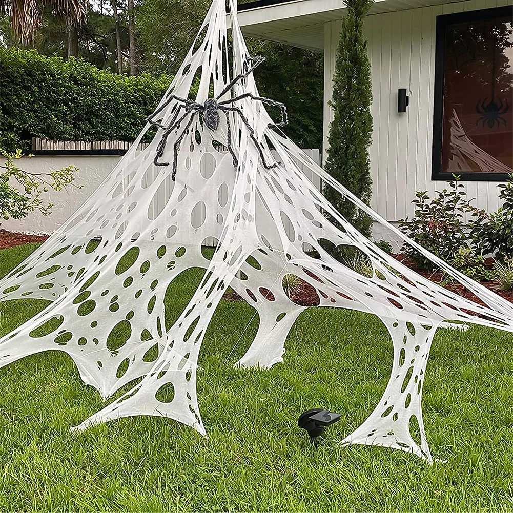 1Set 2/4m Halloween Decorations Outdoor Spider Web Giant Stretchy Netting Spider Webbing Ripped Cobweb Haunted House Prop Decor