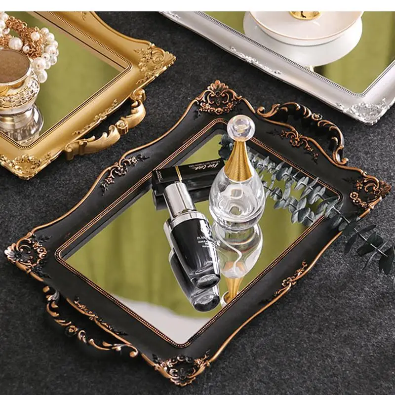 

Retro Rectangular Mirror Tray Bedroom Living Room/room/decoration Cup Cosmetic Storage Tray Modern Home Decoration Accessories