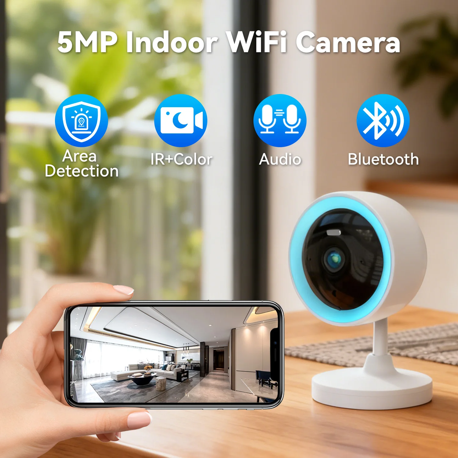 PEGATAH Tuya Smart 5MP HD Indoor Home Security Camera for Baby Two Way Audio Talk Color Night Vision , Human Detection 2