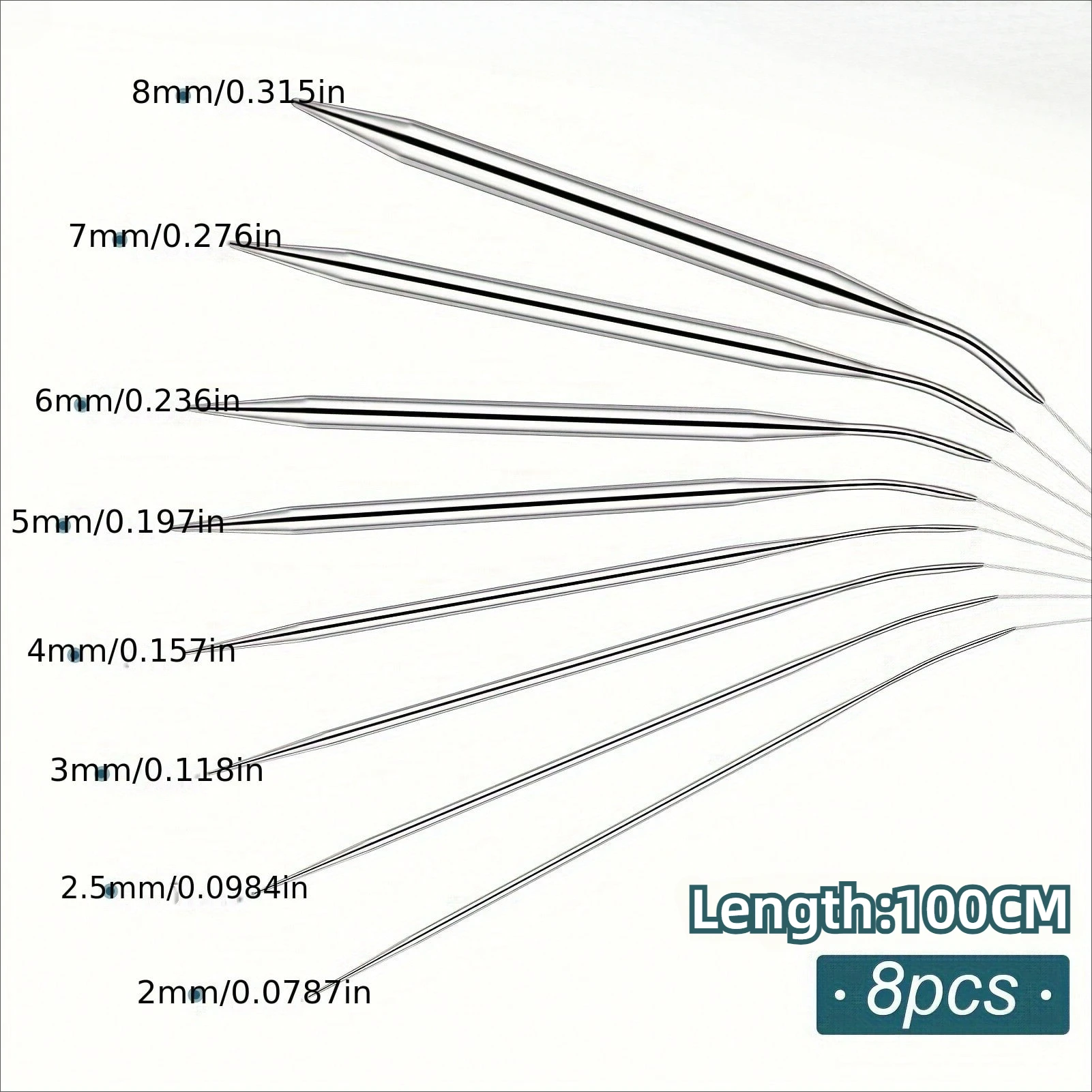 Premium 8-Piece Stainless Steel Knitting Needles Set - Versatile, Smooth, Comfort-Grip Crafting Essentials