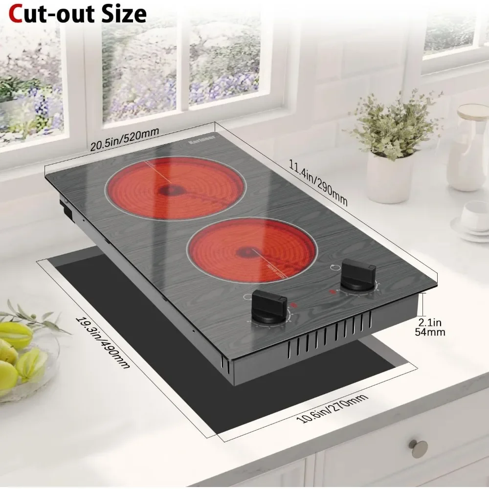 10v Portable Electric Stove Top with Knob, Glass Cooktop, Beautiful Woodgrain Pattern, Bui