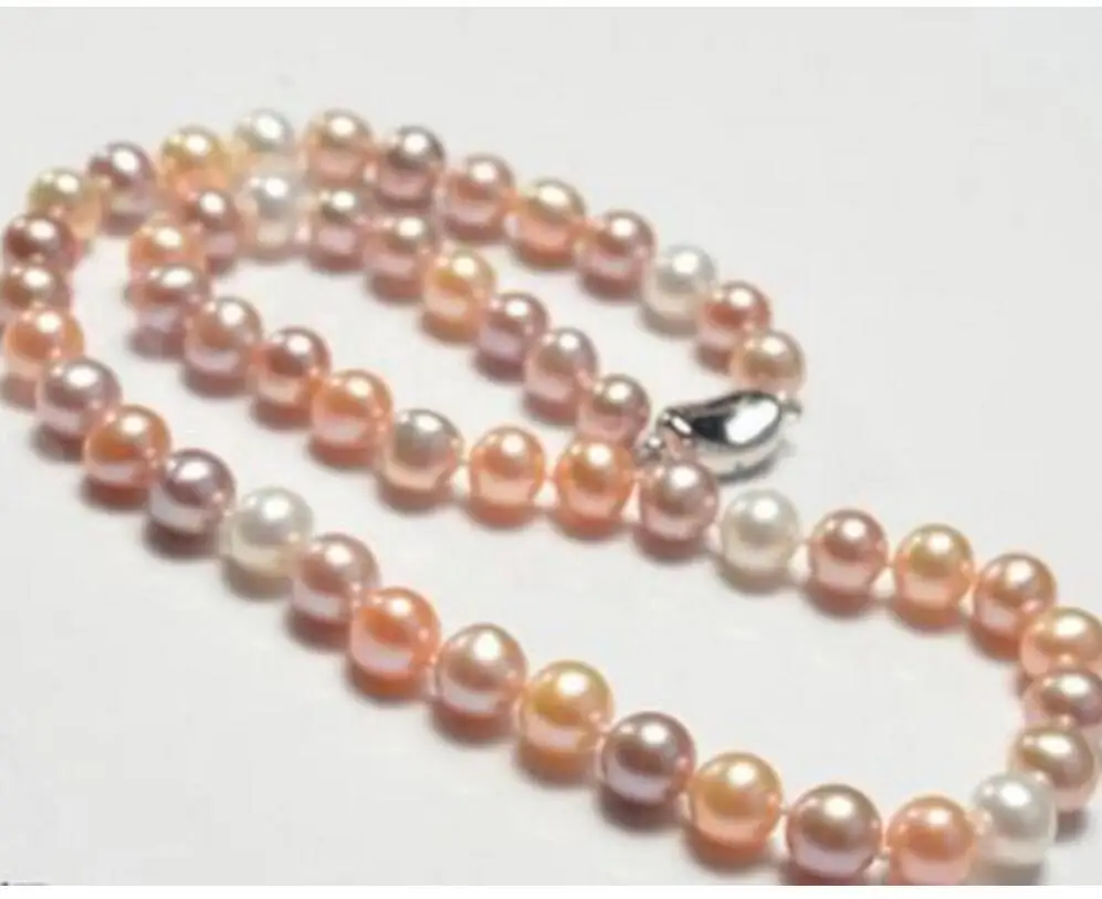 

HUGE 9-10MM NATURAL SOUTH SEA GENUINE WHITE GOLD PINK PEARL NECKLACE 18INCH