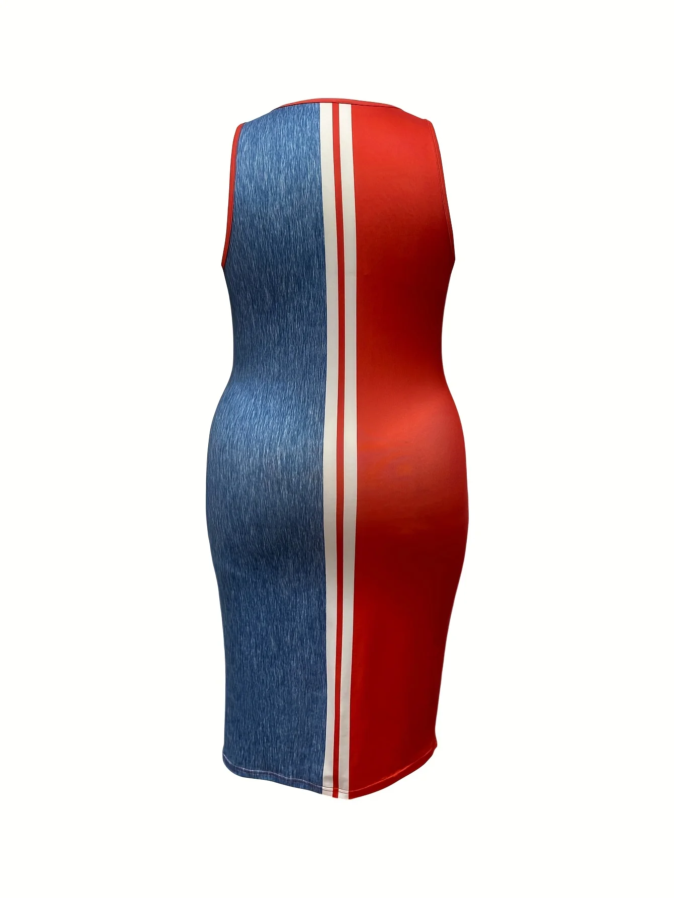 Graphic printing U-neck sleeveless vacation casual tight mid-length T-shirt dress 2
