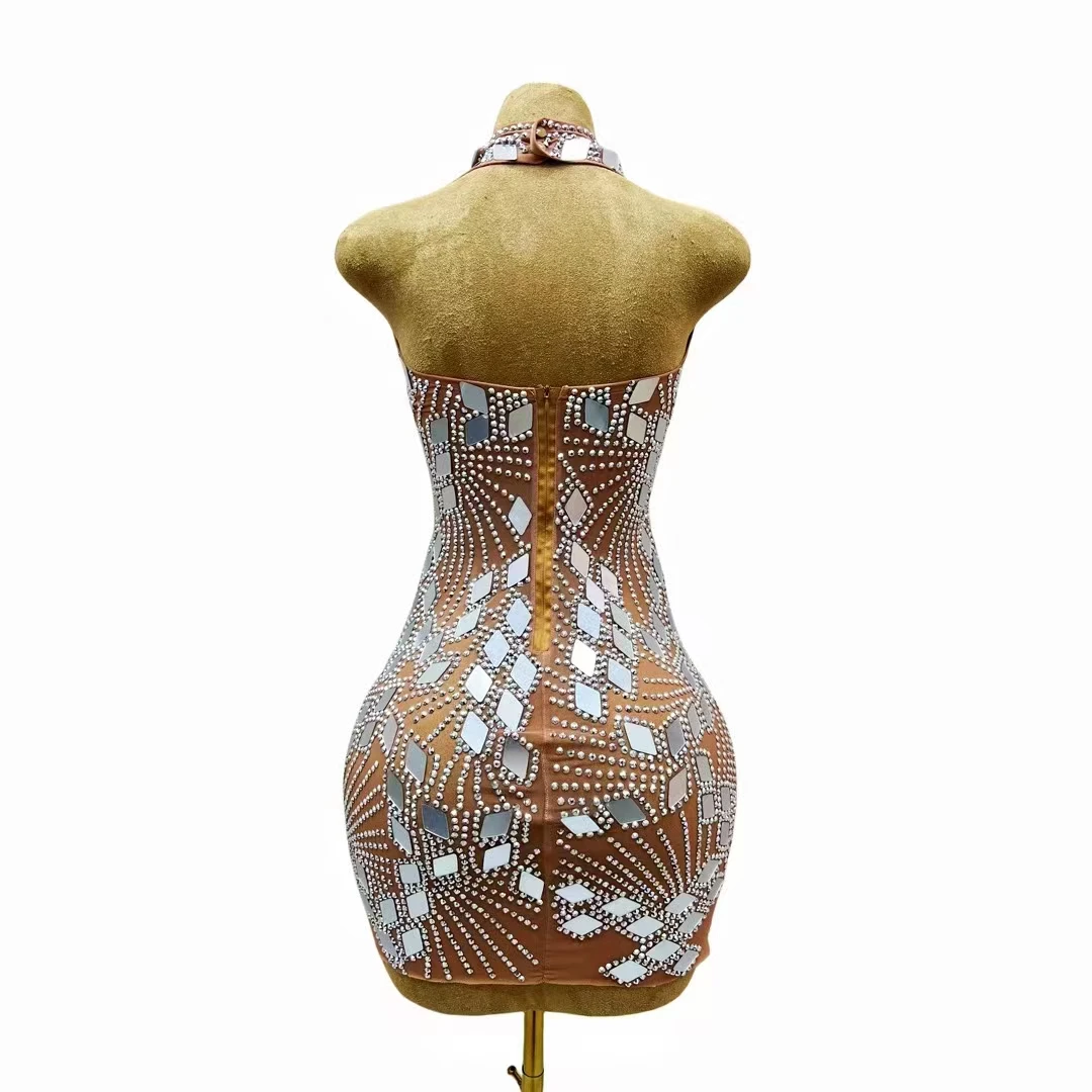 Luxury Gold Silver Rhinestones Mirror Backless Mini Dress Women Birthday  Evening Celebrate Party Singer Model Bar Stage Costume - AliExpress  200000532