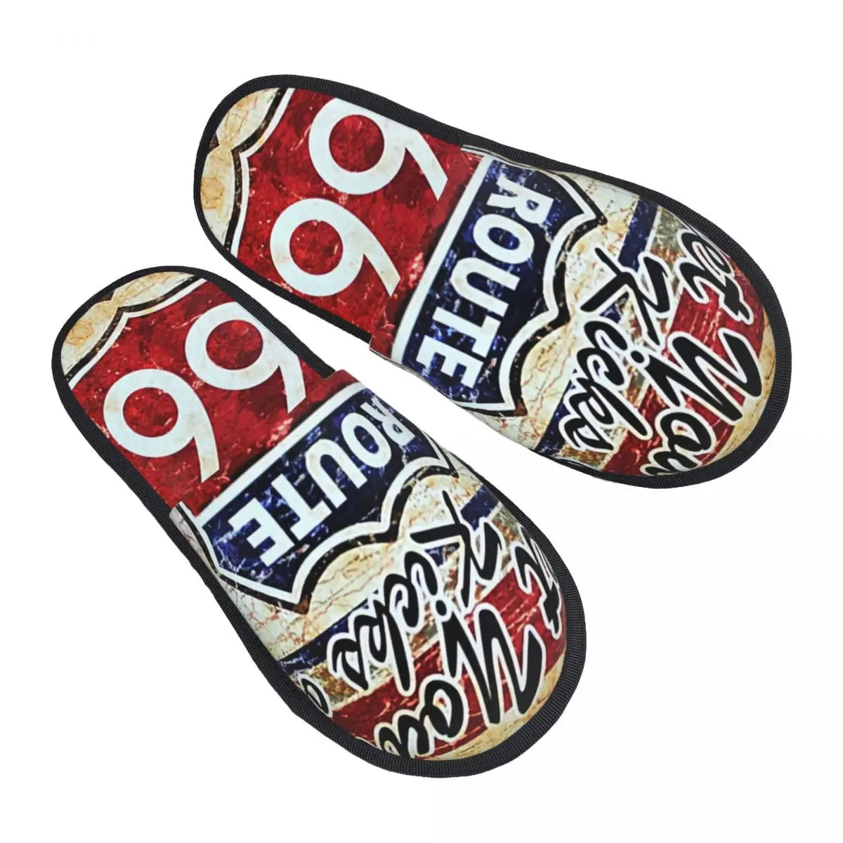 

Vintage Route 66 House Slippers Women Soft Memory Foam American Road Slip On Bedroom Slipper Shoes