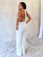 Halter Backless Deep V Cowl Neck Solid Color Jumpsuit for Women Elegant Evening Gowns Tea Party Attire Sexy One Piece Outfit - Image 2