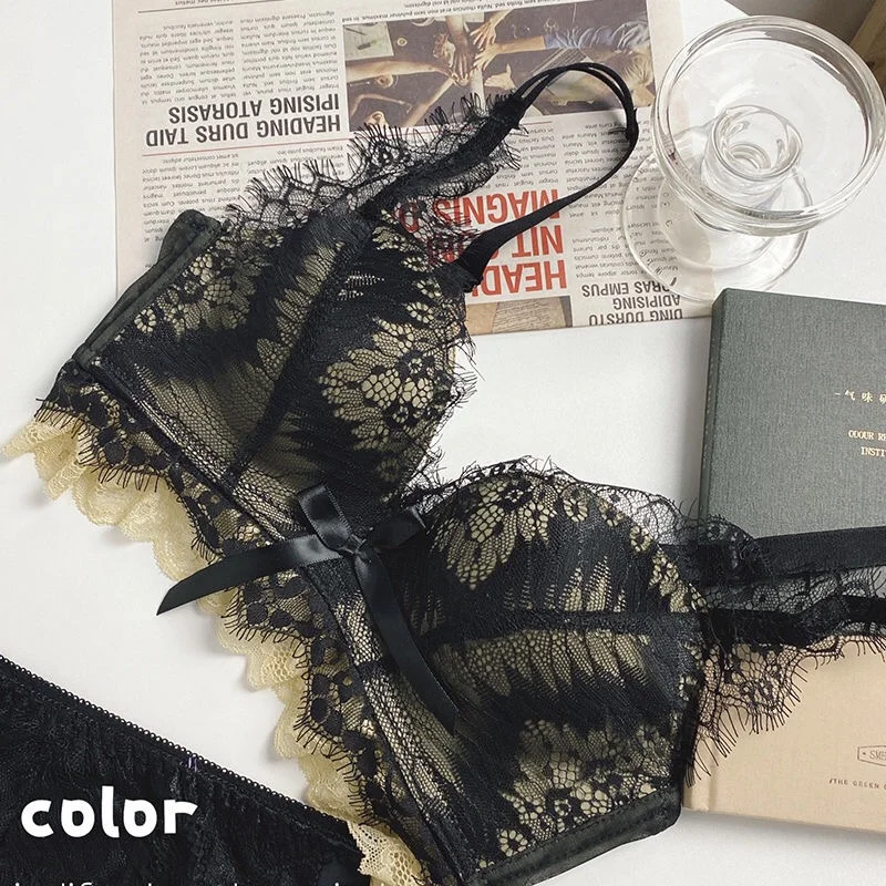 Soutien Gorge Sexy Lace Bras for Women Black Chic Bow Push Up Bralette Mujer Seamless Non Wire Bras Lingerie Lenceria Para Damas