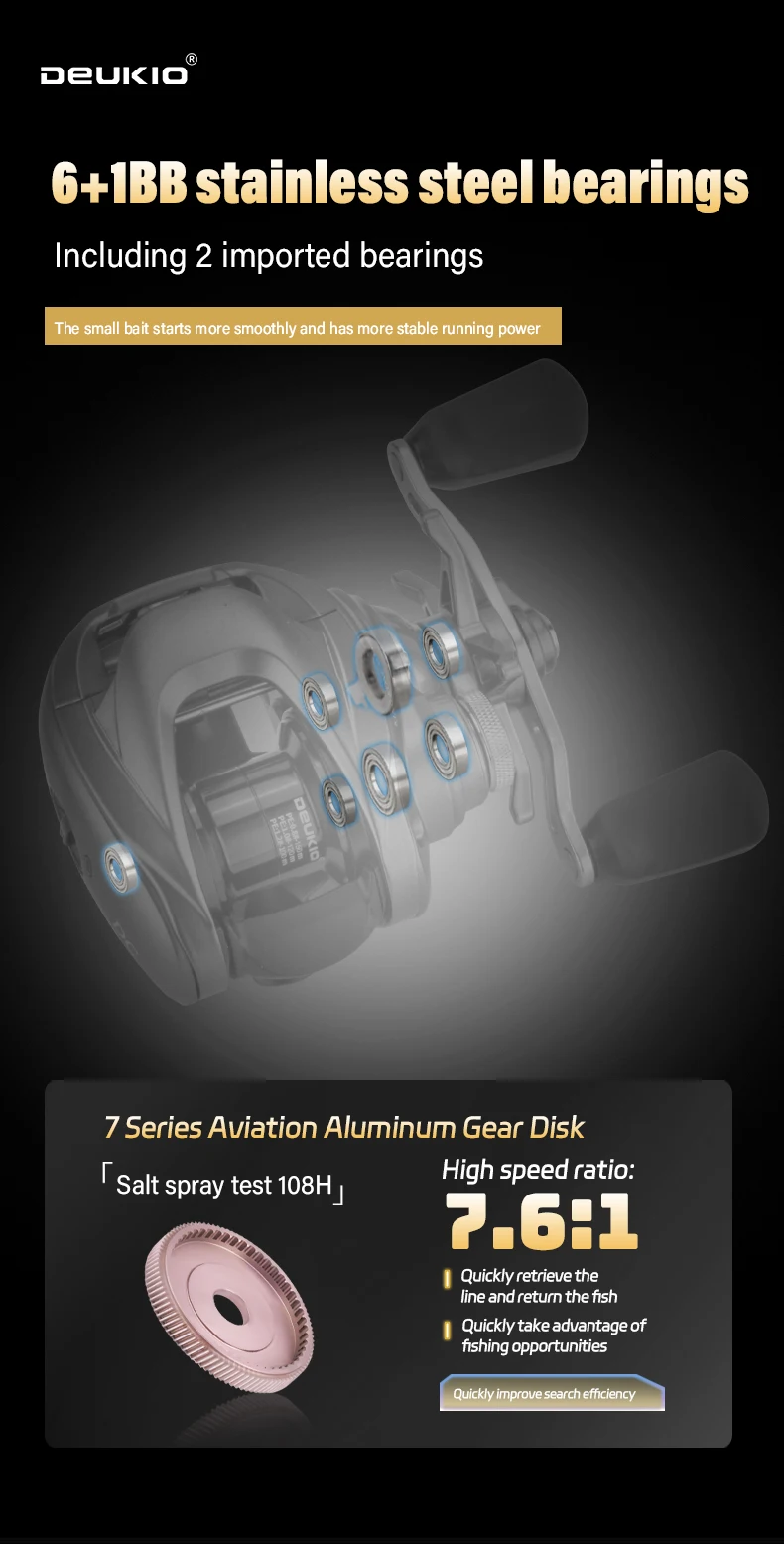 DEUKIO DC Baitcasting Angelrolle Elektronisches Bremsband Sound Baitcast Angelrollen Carbon Body 7,6:1 6+1BB Meerwasserrolle – Detail 9