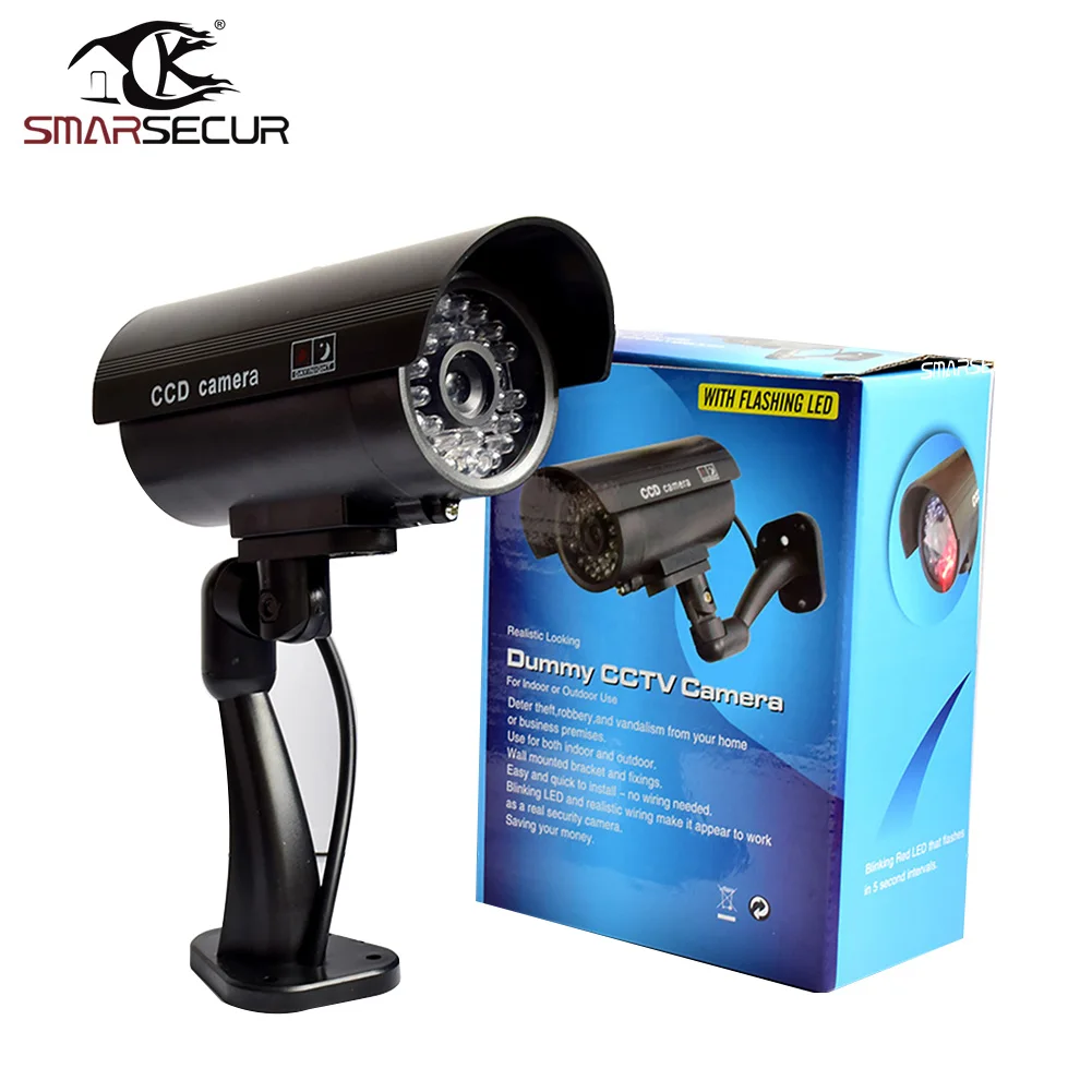 Smarsecur Fake Camera Dummy Waterproof Security CCTV Surveillance Camera With Flashing Red Led Light Outdoor Indoor