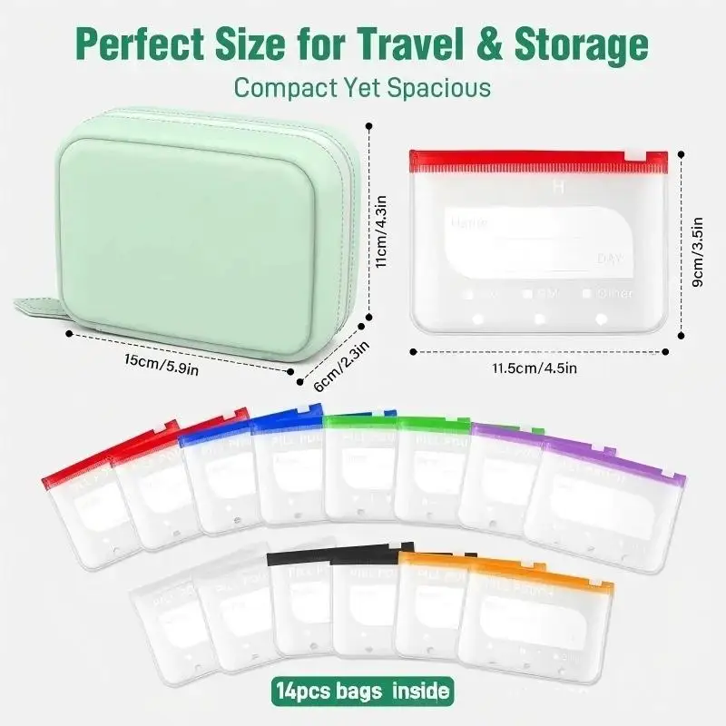 Waterproof Twice-Daily Pill Organizer with Color-Coded Pouches