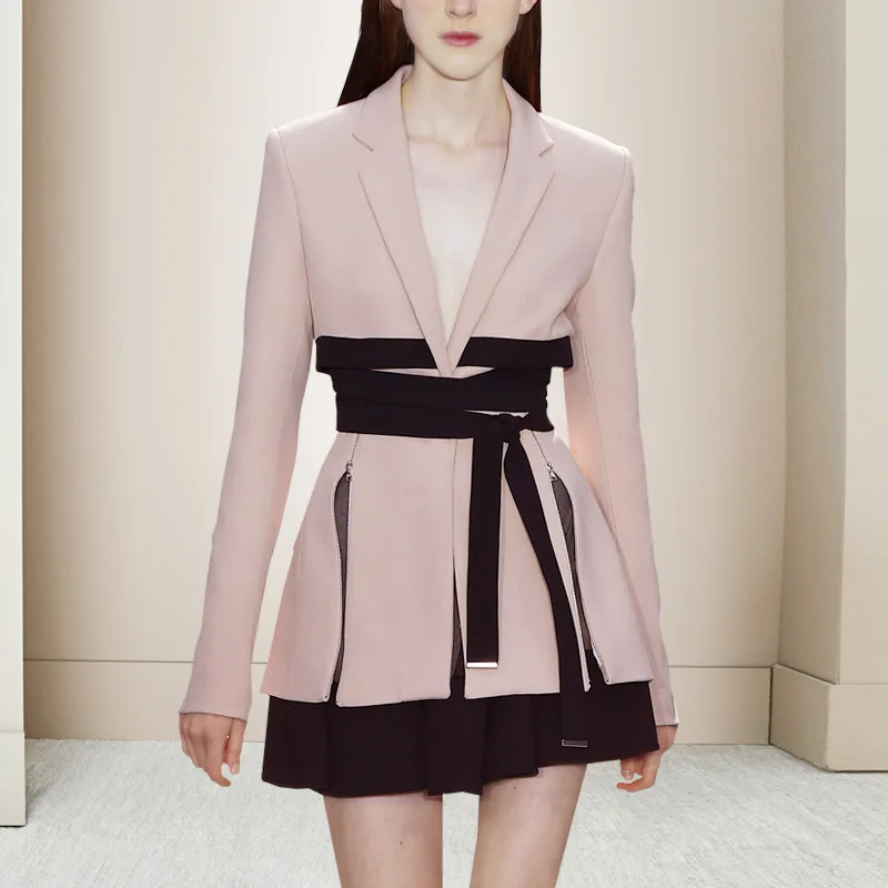 pink-women-skirt-suits-set-elegant-blazer-mini-black-prom-dress-with-belt-formal-business-office-lady-jacket-in-stock
