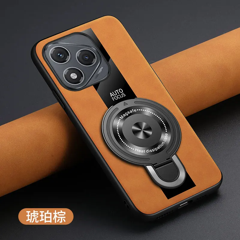 Luxury Magnetic Ring Holder Shockproof Case with Silicone Sheepskin Leather and Plexiglass