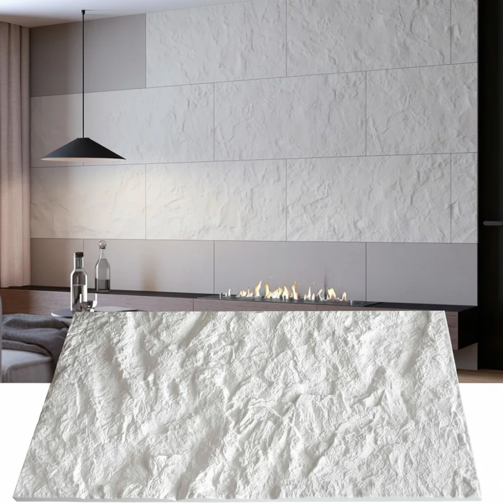 3D Faux Stone Wall Panels 4 PCS PU Wainscoting Cement Texture Thicker Accent Interior Decor White