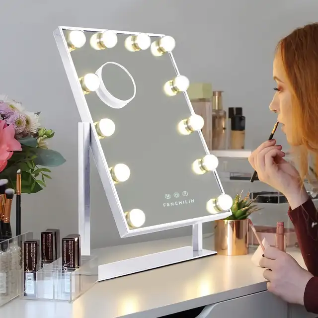 Hollywood Make Up Spiegel Met Verlichting 12 Dimbare Lampen Led Verlichte 360 Rotatie 3 Kleur Modus Smart Touch Control Spiegels|Make-upspiegels| - AliExpress