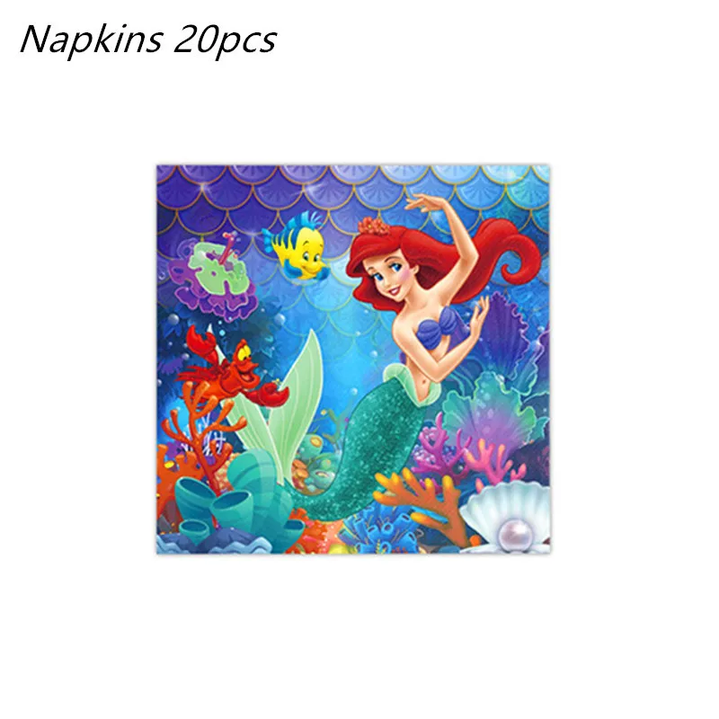 Disney Birthday Party Banner Paper Cup Balloon Table Cloth Little Mermaid Theme Girl