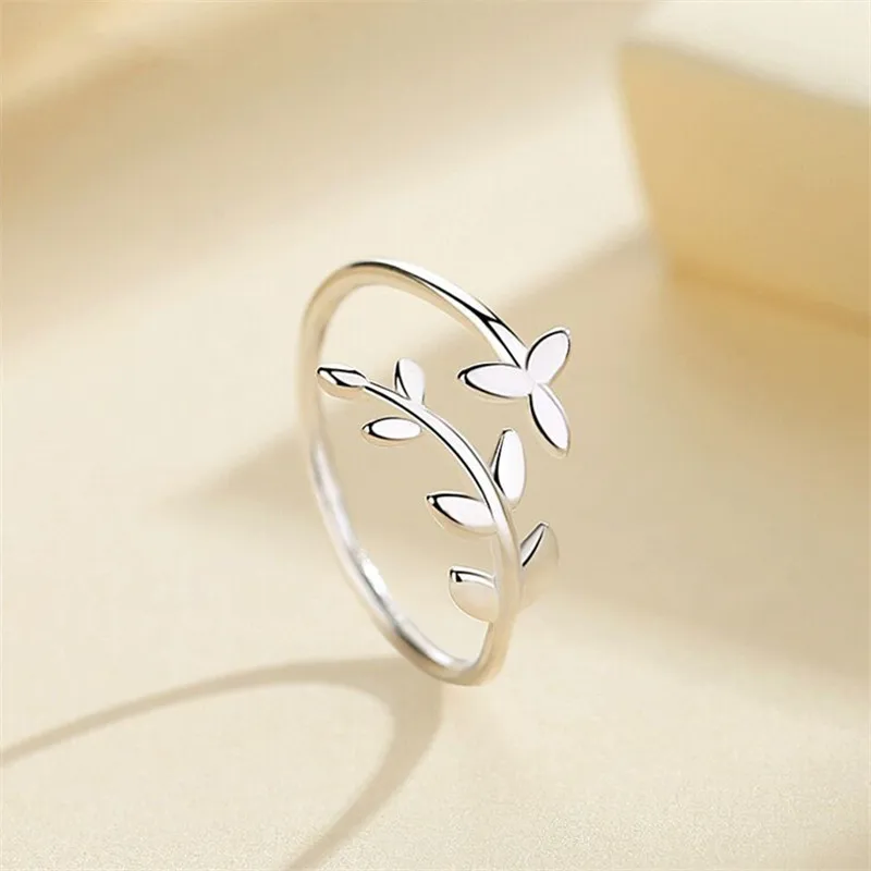 Neue einfache Literatur Kunst Oliven blatt Sterling Silber Schmuck Mode Zweig Persönlichkeit Eröffnungs ringe r217