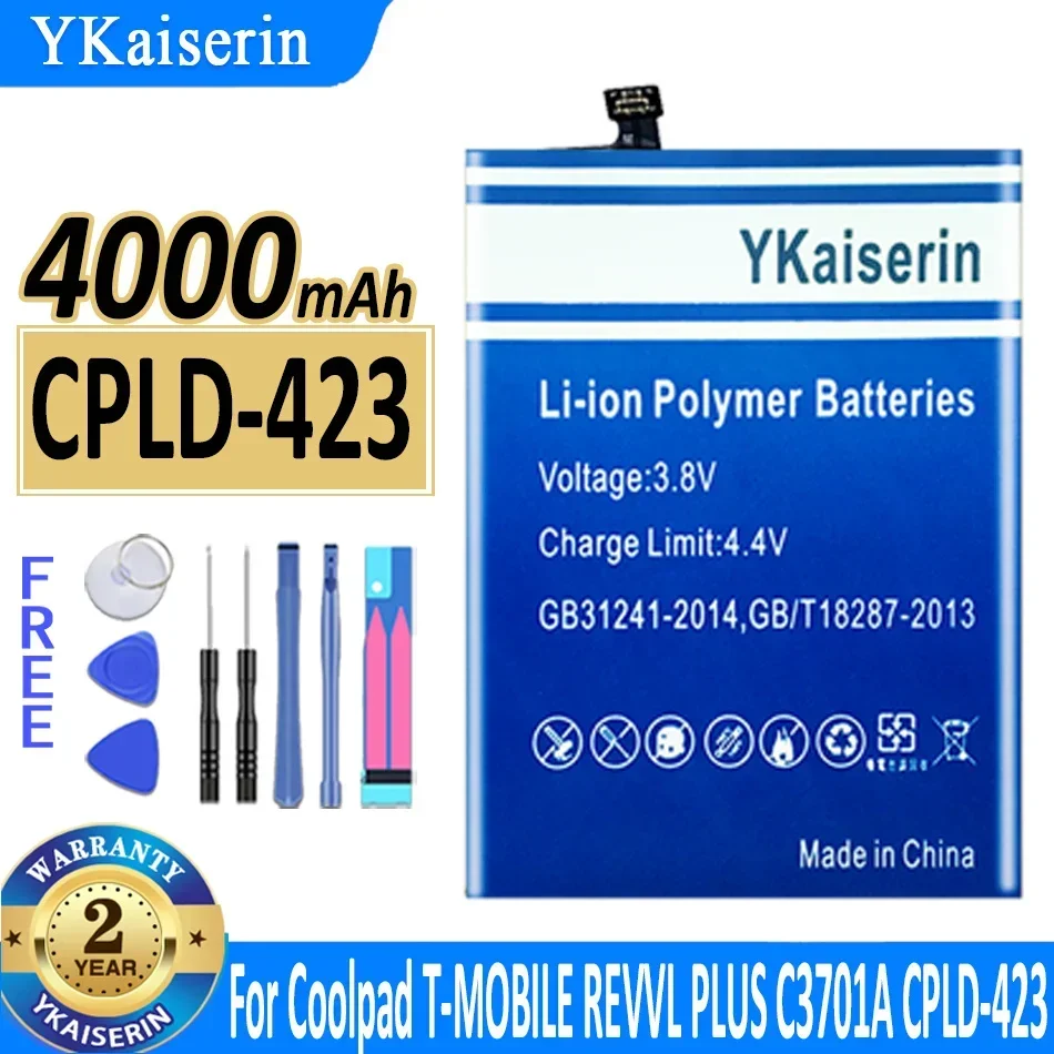 

Аккумулятор ykaisсеребрин 4000 мАч, CPLD423, CPLD 423, CPLD-423 для Coolpad T-MOBILE REVVL PLUS C3701A, Мобильный телефон батареи