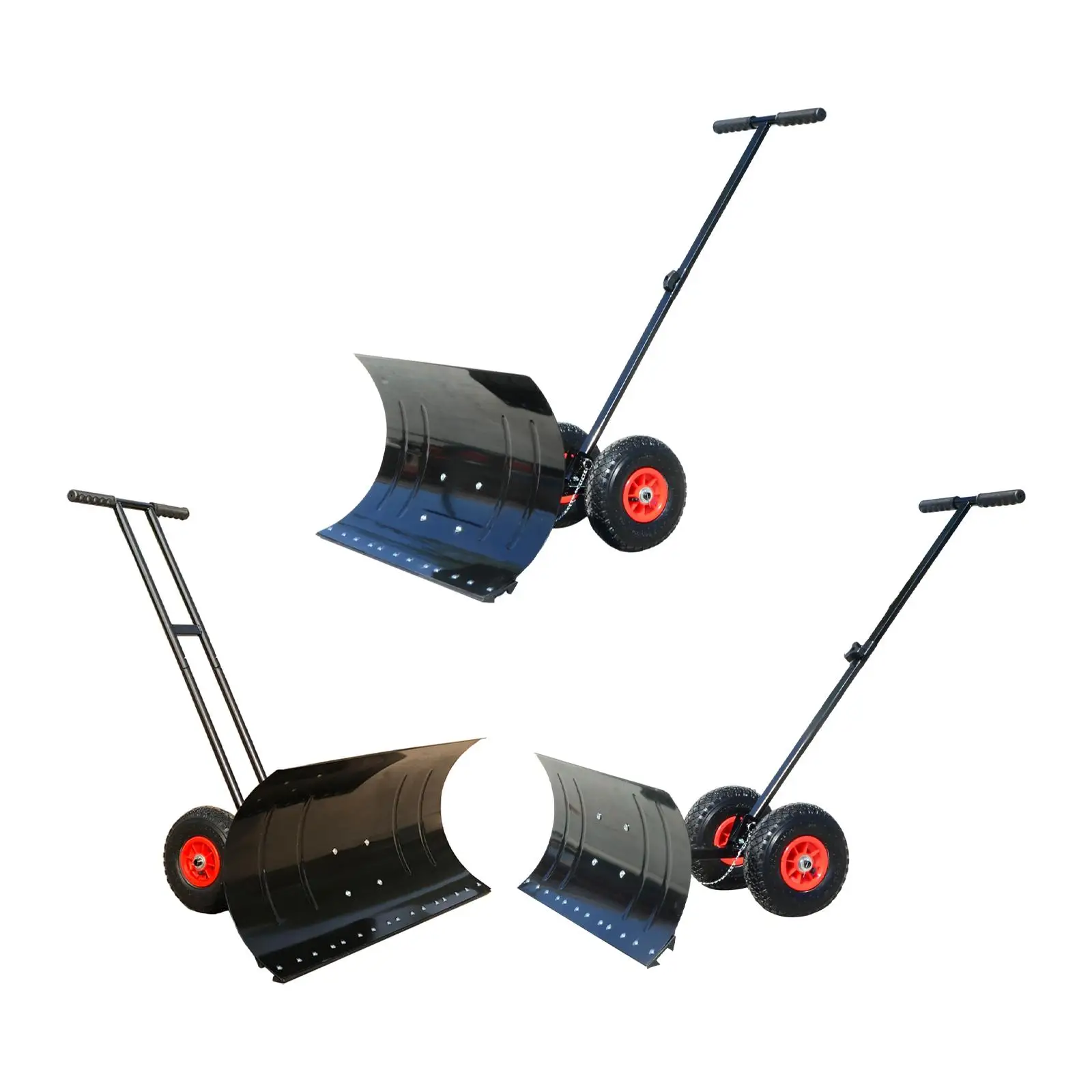 Wheeled Snow Shovel Pusher Efficient Heavy Duty Multi Angle Metal Sleigh Shovel Snow Plow for Park Doorway Walkways Driveway Car