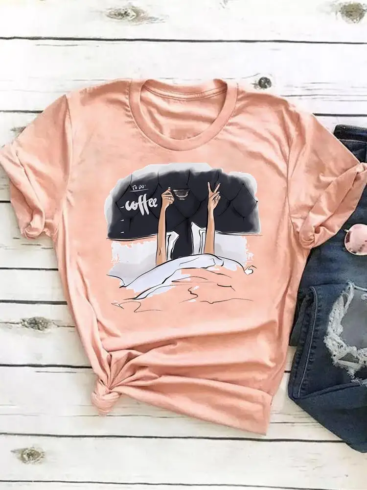 

Coffee Love 90s Trend Style Clothing Summer Top Fashion Short Sleeve Print T Shirt Tee Basic Women Clothes Graphic T-shirt