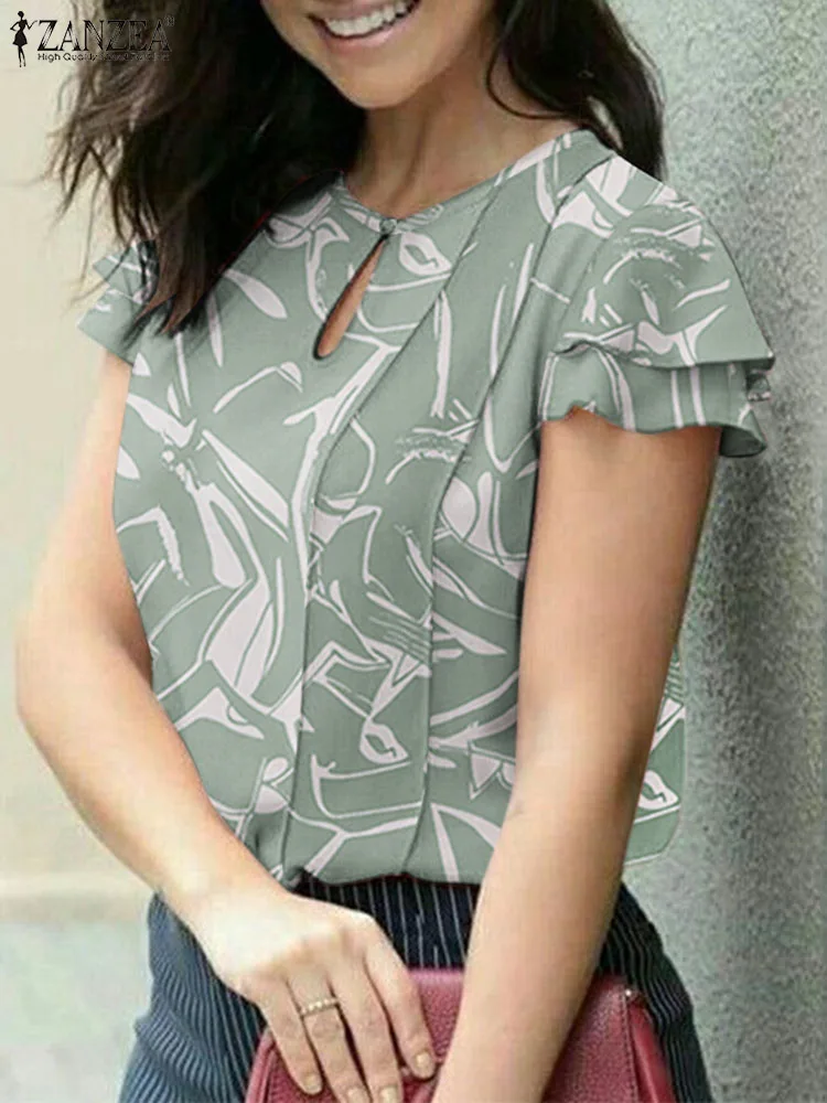 

Women Short Sleeve Holiday Tops Stylish Party Beach Shirt Casual Work Blusas Chemise ZANZEA Fashion Summer Floral Printed Blouse