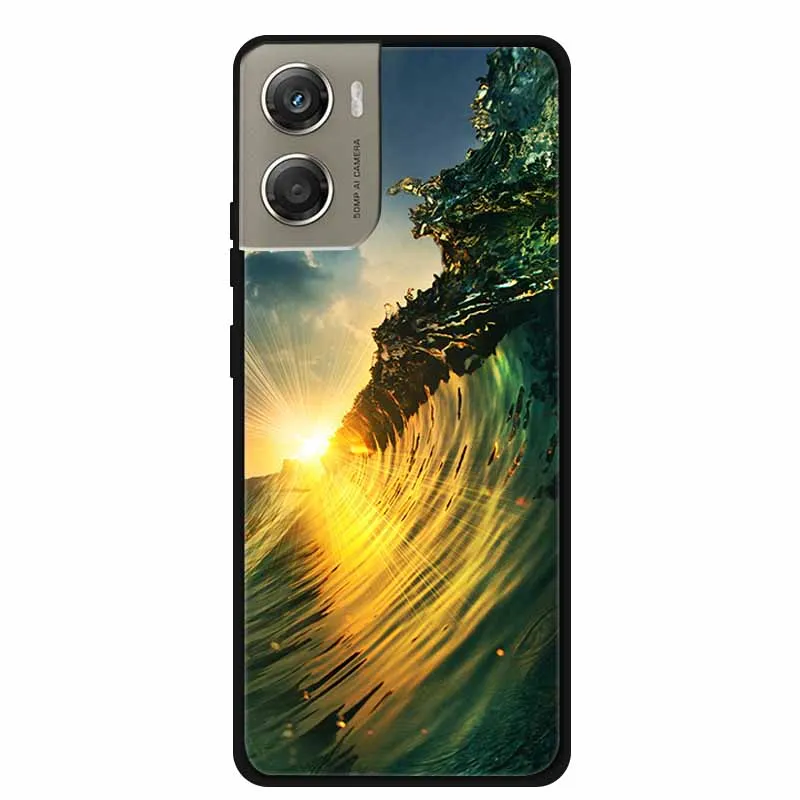 Cute Cartoon Animal Soft Silicone Back Cover with Flower Design - Black