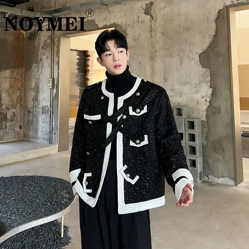 

NOYMEI Design Sense Contrast Color Small Fragrance Coat Ins Fashion Beaded Fabric Suit Jacket Men Autumn Male Blazer New WA2916