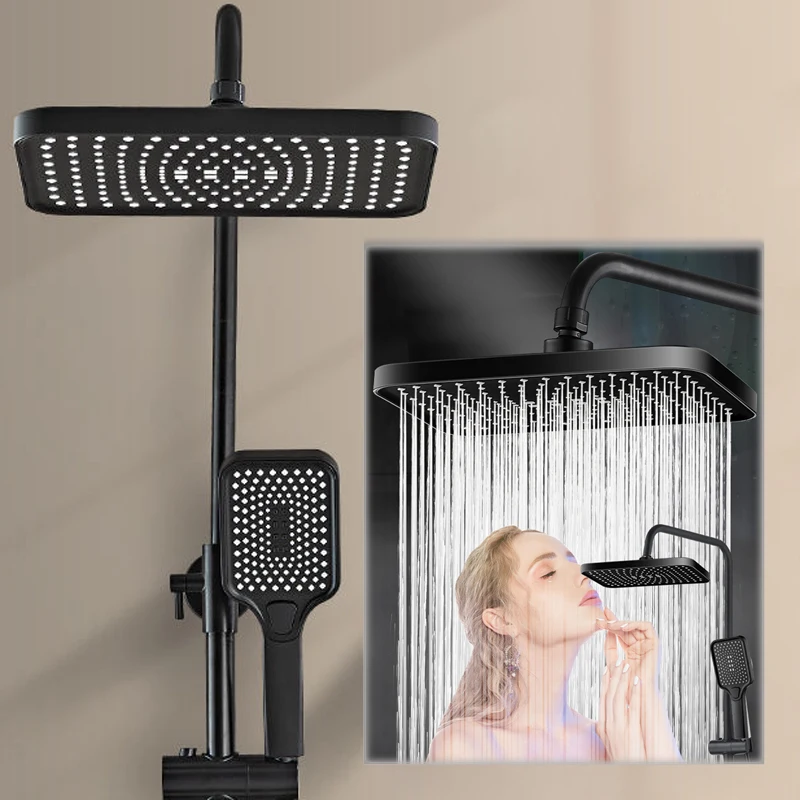 BigRainfallShowerHeadChromeBlackBathroomHighPressureRain