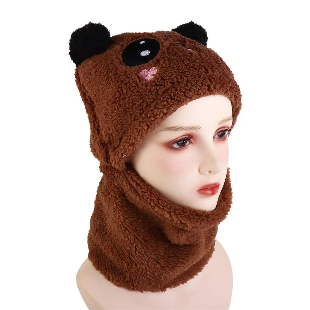 Cute Neck Warmer Woolen Full Face Cover Cashmere Inside Headwear  Caps Cartoon Panda Hats  Bonnet Winter Fleece Hats
