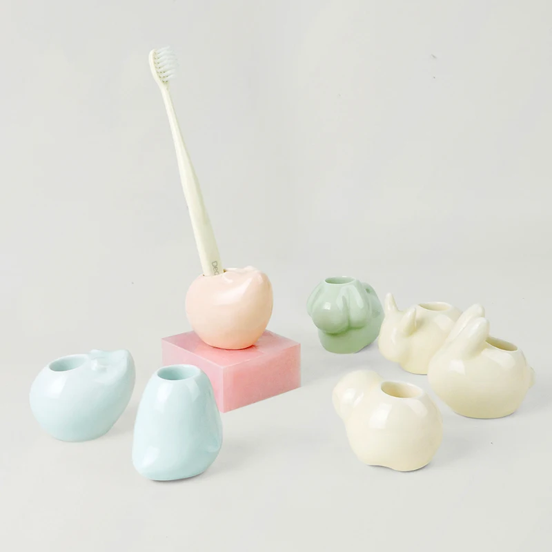 Decorative Ceramic Toothbrush Holder Sandstone Creative Toothbrush Holder Mini Animal Ornaments Bathroom Decoration Accessories