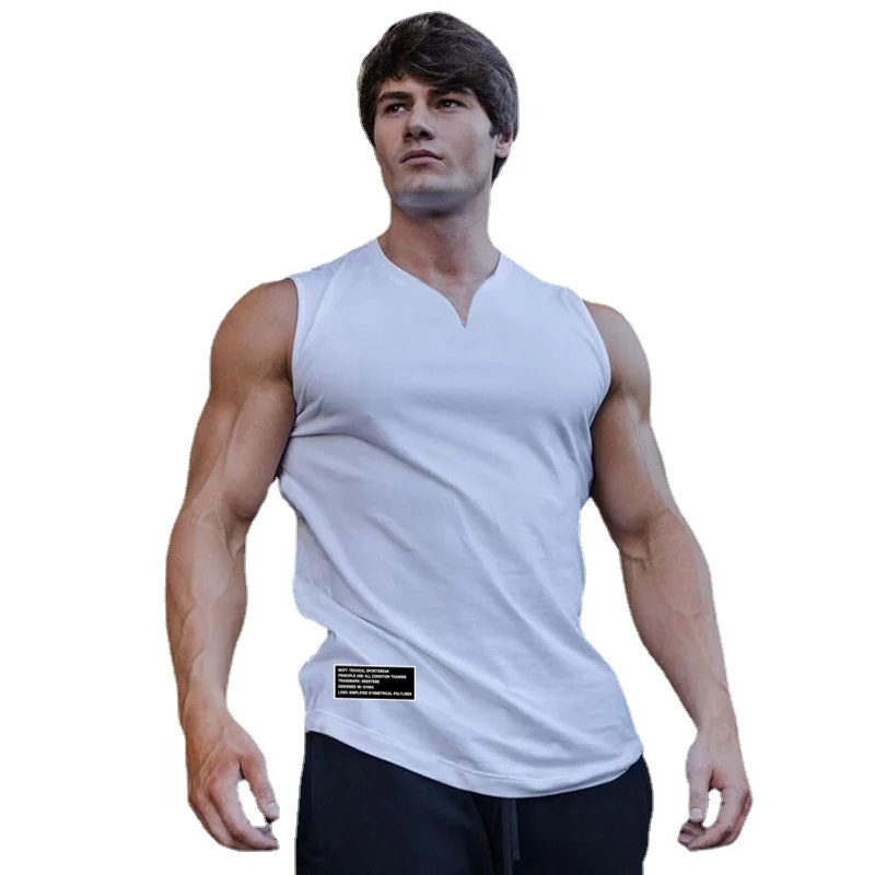 

Brand Printed V-Neck Bodybuilding Fitness Gym Sports Fashion Breathable Cotton Slim Fit Workout Stringer Singlets