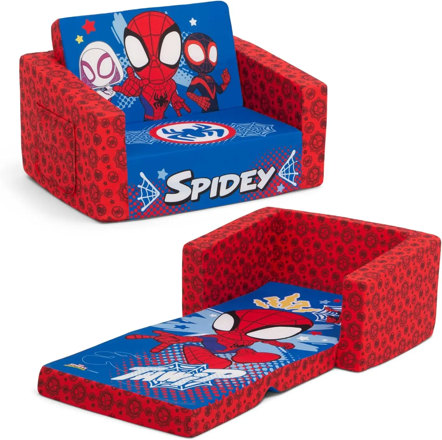 Children Marvel Spidey and His Amazing Friends Cozee Flip-Out Chair-2-in-1 Convertible Chair to Lounger for Kids