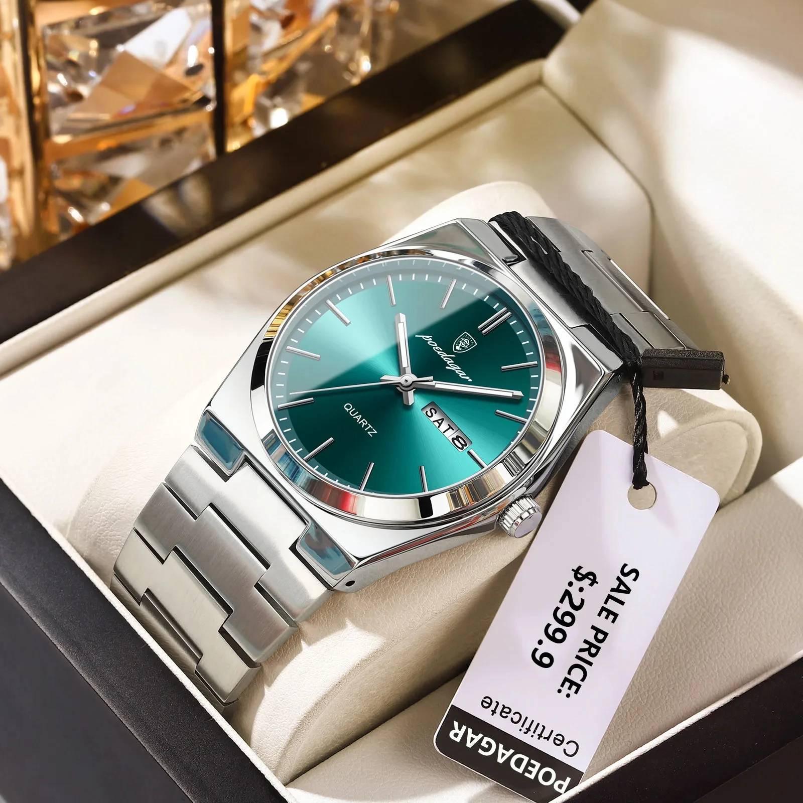 POEDAGAR Luxury Quartz Man Wristwatch Sport Men Watches Waterproof Luminous Date Week Stainless Steel Men's Watch Male Reloj+box 2