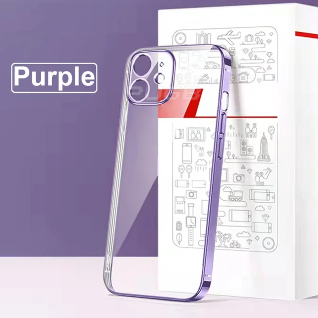 Luxury Plating Transparent Soft Silicone Case for iPhone 13 11 12 Pro Max Mini XR X XS Shockproof Clear Cover Camera Protect Purple