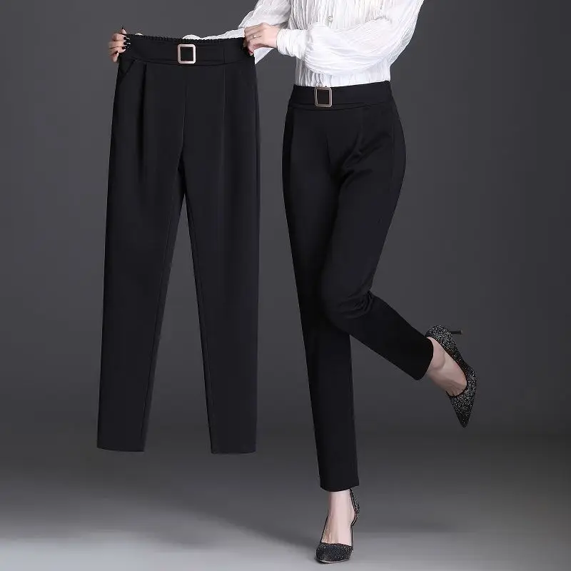 

Female Solid Color Shark Pants Women High Waist Slim Fit Sport Pocket Flared Leggings Spring Autumn Elastic Waist Pants W108