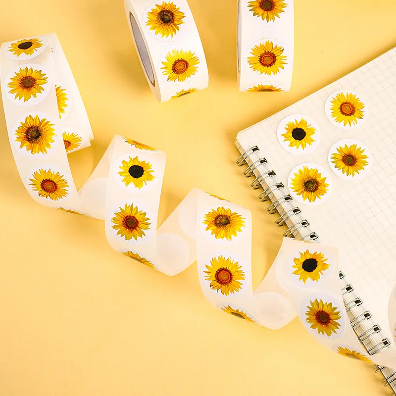 100-500PCS Sunflowers Stickers Packaging Stickers Roll Home Made Small Lables for Kids Pack Rolling Photocard Decor roll packaging stickers,packaging stickers,decorative stickers,floral stickers,decorative labels stickers,paper stickers,adhesive stickers