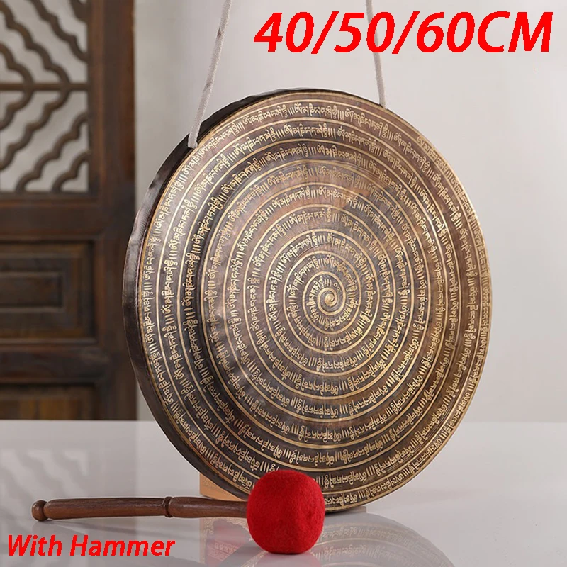 Nepal Handmade Gong 60cm Copper Rubbing Gongs Six-words Theory Sound Healing Yoga Meditation with Mallet Percussion Instruments