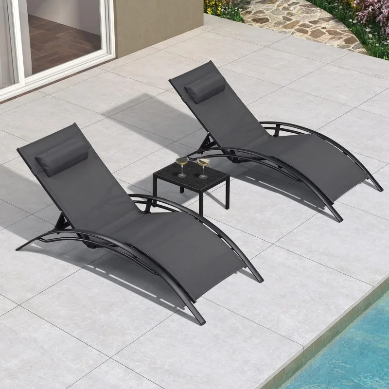 

PURPLE LEAF Patio Oversized Chaise Lounge Chair Set with Side Table Pool Adjustable Recliner Chairs for Outside Beach Outdoor Su